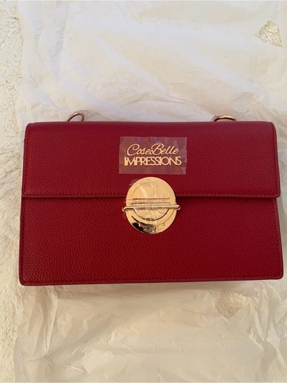 CaseBelle Impressions Burgundy Crossbody Shoulder Bag Gold Turn Lock Handbag